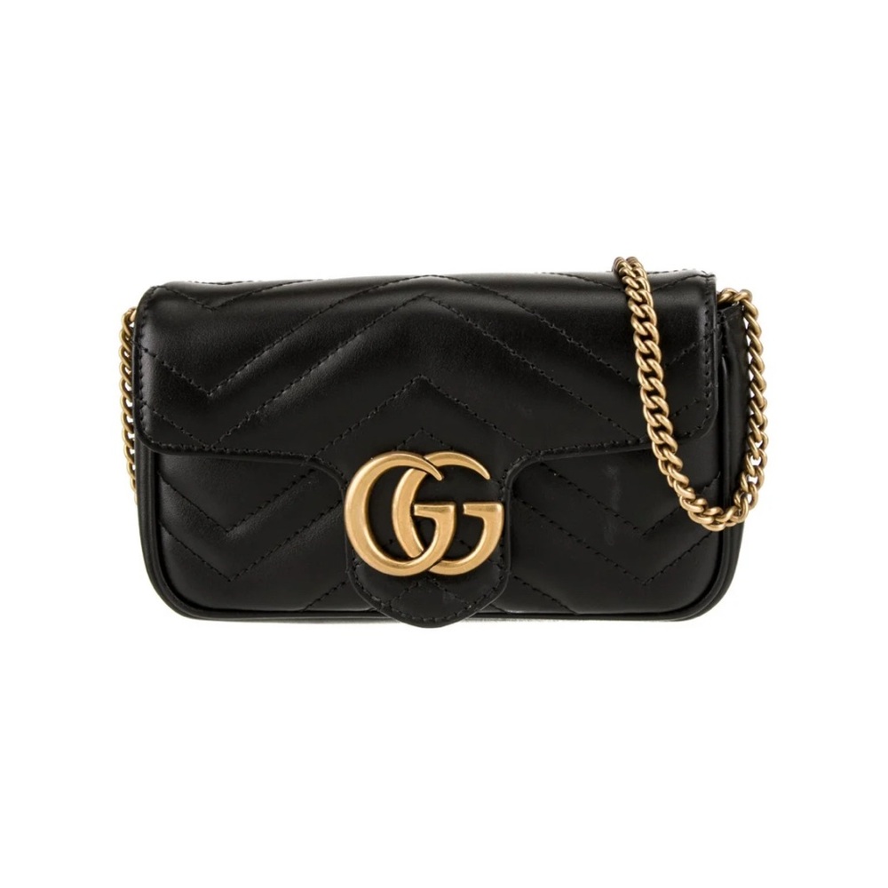 Gucci Black Leather Mini Bag with Gold Chain